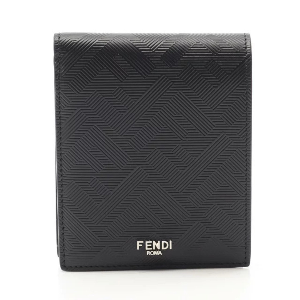 Fendi Zucca Bi fold Wallet Leather Black